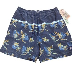 Spicy tuna Mens medium Swim Trunks Blue Hawaiian Tropical Floral NEW Beach